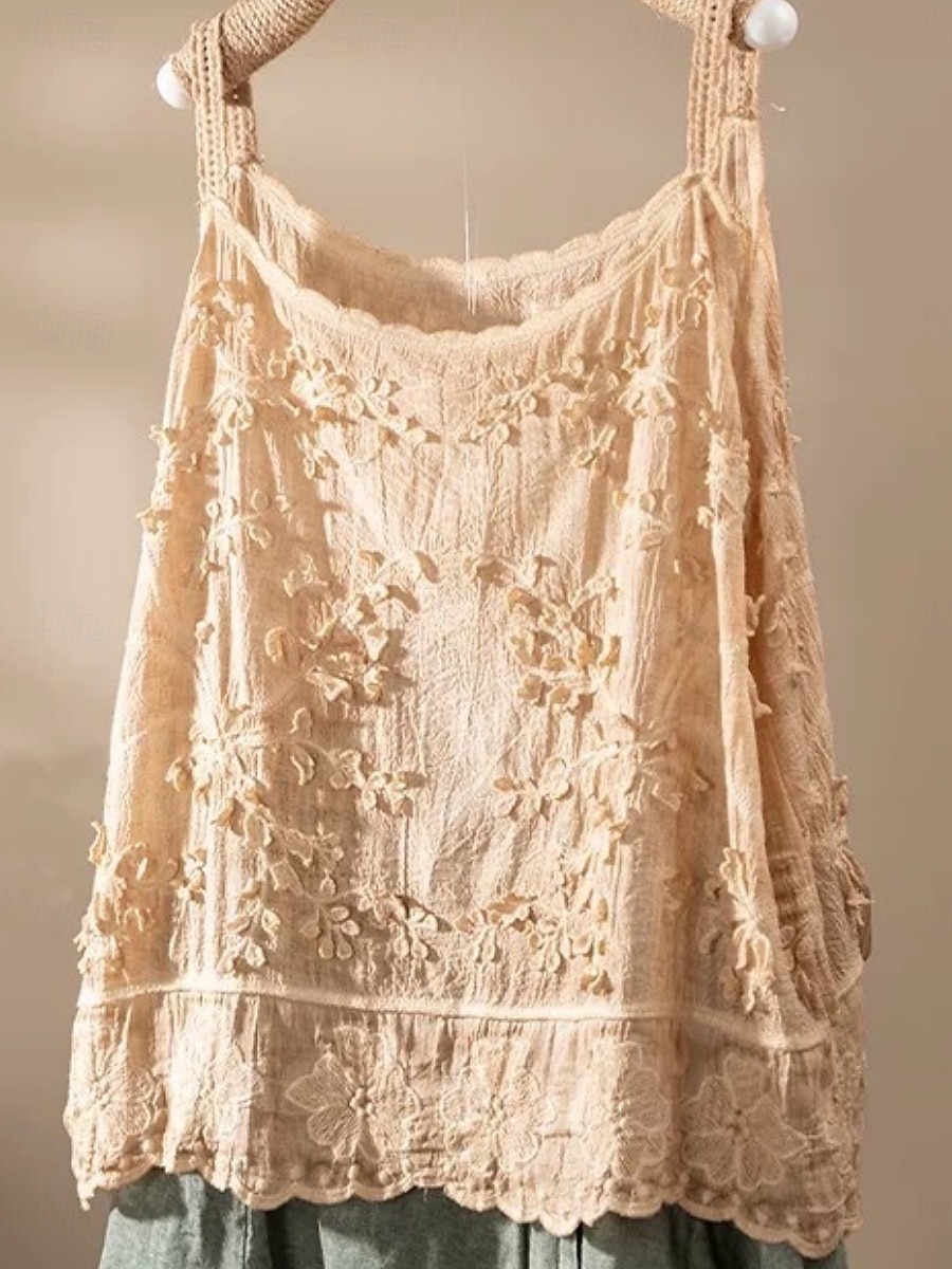 Women's Blouse Lace Tops Camisole Tank Top Lace Embroidered Eyelet Floral Plain Stylish Classic Modern Sleeveless Crew Neck Regular Tops Daily Holiday Going out White Pink Royal Blue Khaki Summer 2026 - $19.99 –P1