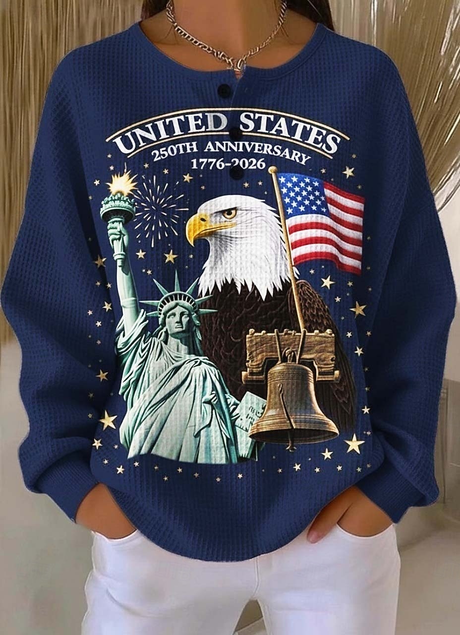 Ziua Independenței Americane Pulover pentru Femei Grafic Elegant Vintage Fashion Mâneci Lungi Guler Crew Guler Rotund Casual Acasă Invitat La Nuntă Butoane Albastru Primăvară 2026 - $28.99 –P1