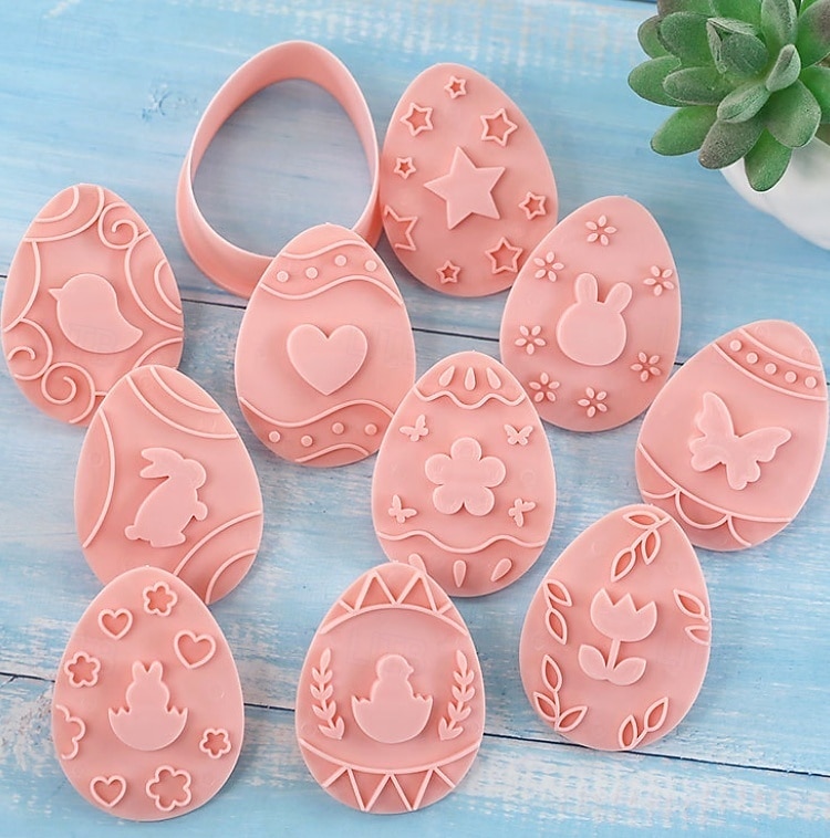 مجموعة قوالب تقطيع بسكويت عيد الفصح، ١٠ قطع من قوالب ضغط البسكويت، مجموعة قوالب تقطيع بسكويت بيض عيد الفصح مع مجموعة طوابع ضغط، أدوات مطبخ، طوابع بسكويت بلاستيكية 2026 - $9.99 –P4