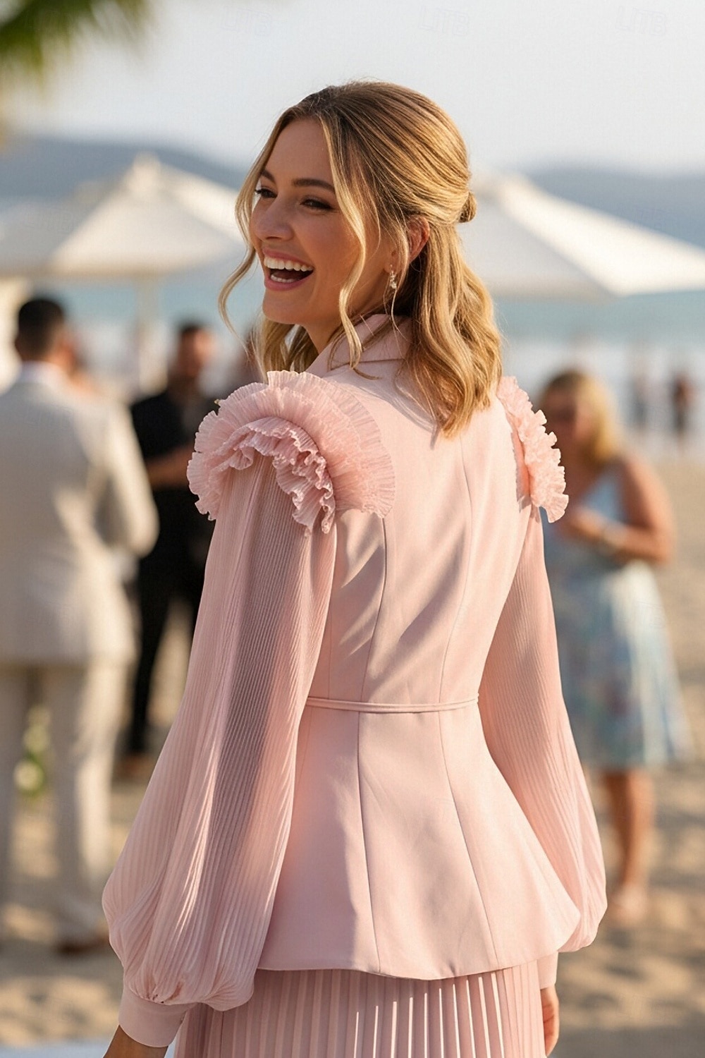 Zweiteilig A-Linie Knöchellänge Kleid für Hochzeitsgäste Kleider für Hochzeitsgäste Elegant Vintage Täglich Langarm Revers Gartenparty Hochzeit mit 3D-Blumen Falten 2026 - $137.99 –P2