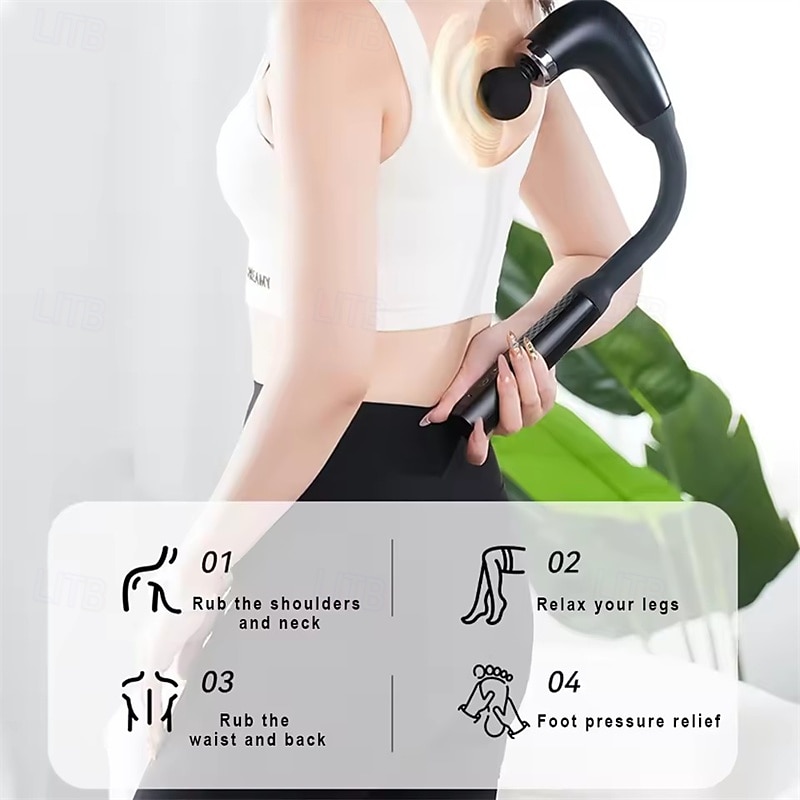 Многофункциональный перкуссионный массажер с длинной ручкой и двумя изгибающимися головками для шеи и вагинального массажа. 2026 - $57.99 –P4