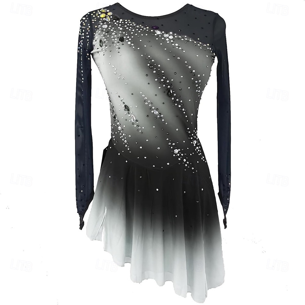Figure Skating Dress Women's Ice Skating Dress Violet Pink Royal Blue Patchwork Thumbhole Stretchy Training Competition Skating Wear Classic Crystal / Rhinestone Long Sleeve Ice Skating Figure Skating 2026 - $240.39 –P6