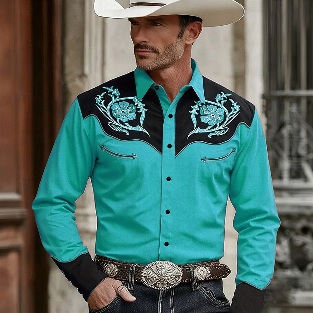 Voor heren Bloemenprint Bloemen Overhemd Westers overhemd Cowboyshirt Lange mouw Vintage Retro Casual Buiten Werk Kleding Lente Herfst Strijkijzer 3D-afdrukken Overhemden met knoopjes Rood Paars Groen 2026 - $27.99 –P3