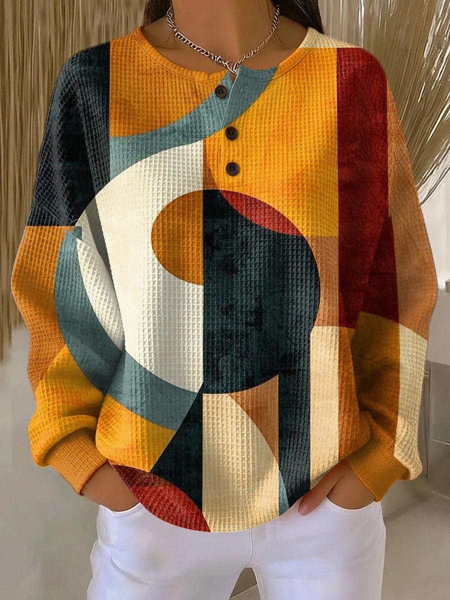 Damskie Bluza z kapturem Guziki Graficzny Geometryczny Elegancja Zabytkowe Moda Długi rękaw Półgolf Zwykłe topy Codzienny Dom Na co dzień Żółty Czerwony Brązowy Lato Wiosna 2026 - $28.99 –P1