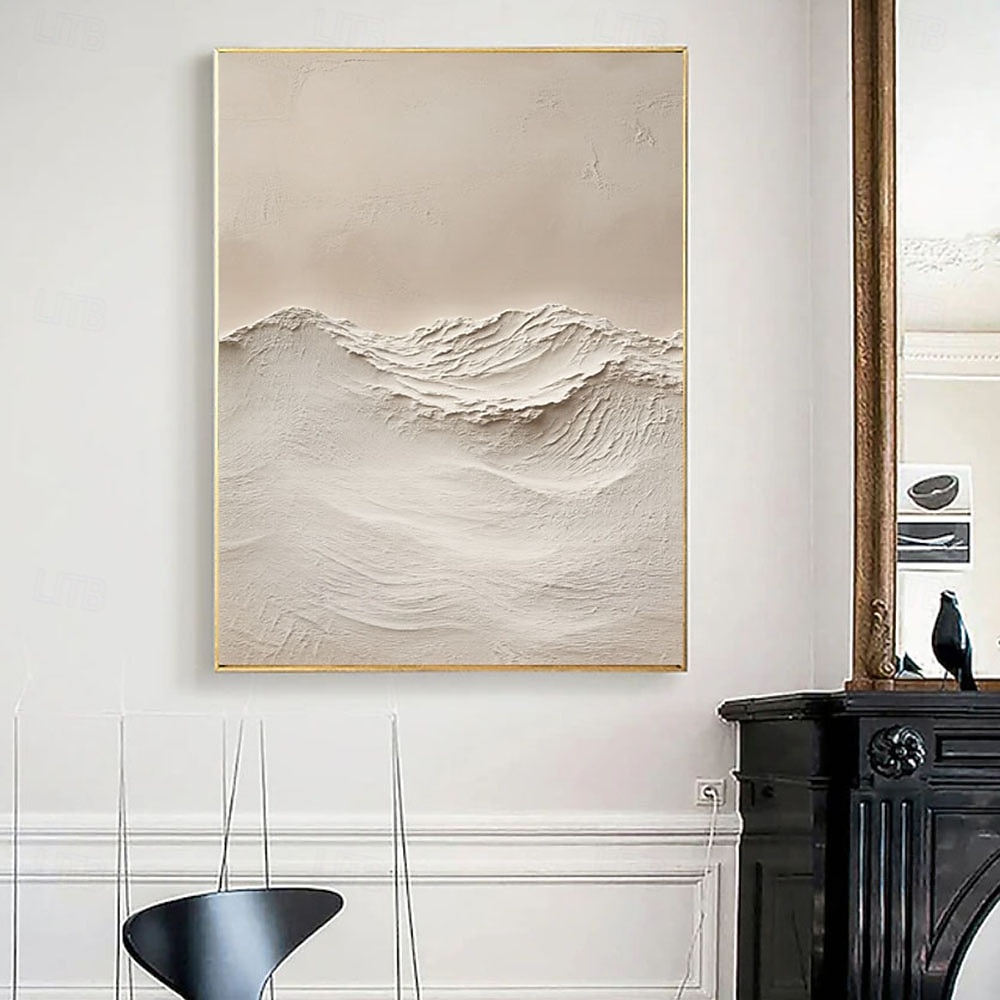 Tableau original blanc beige représentant une montagne, avec une texture 3D blanche. Peinture minimaliste beige en plâtre sur toile, style wabi-sabi. de 2026 ? $107.99 –P2