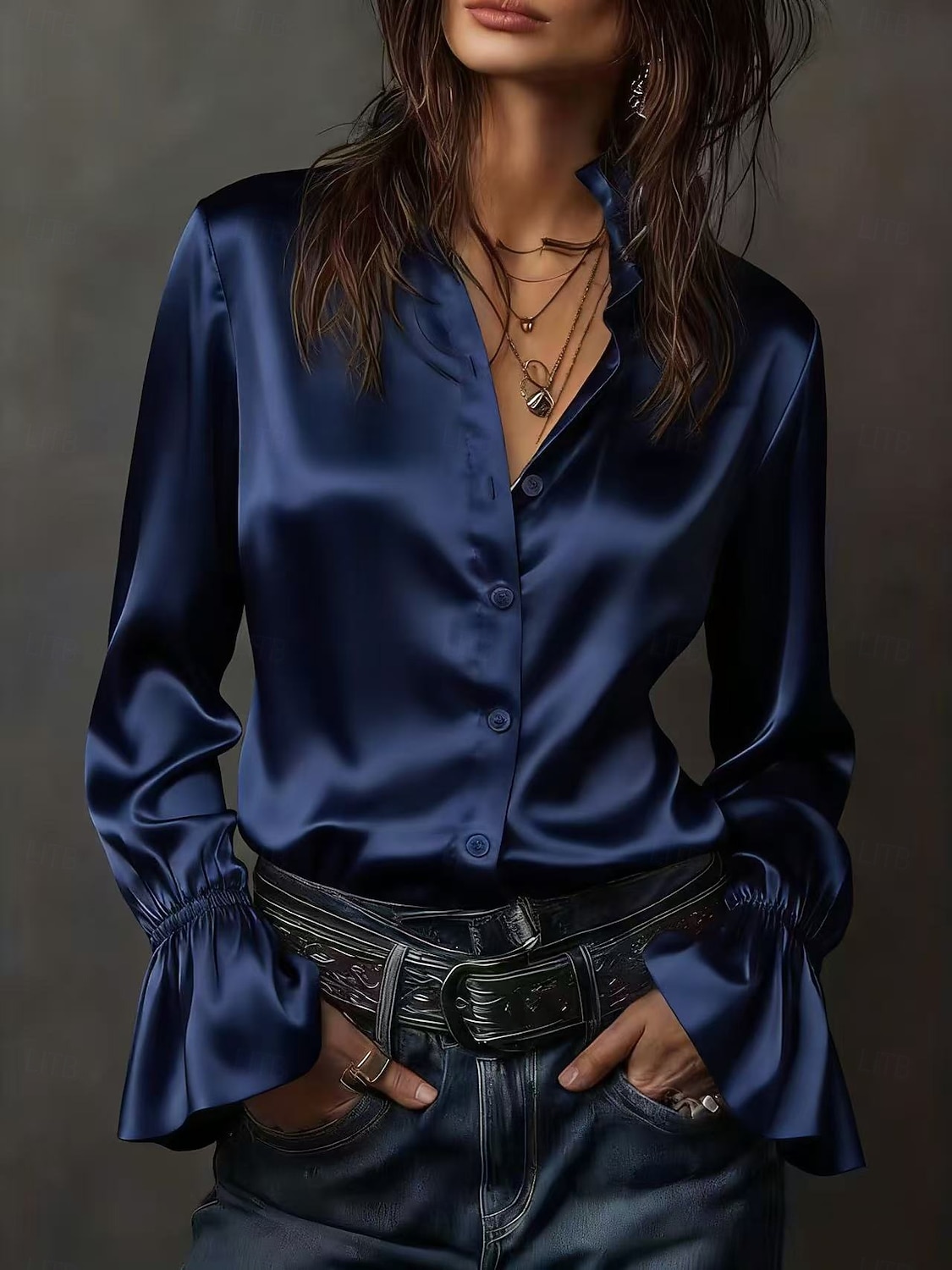 Dámské Halenka Knoflíky Pevná barva Elegantní stylové Základní Dlouhý rukáv Košilový límec Běžné topy Denní Práce Bílá Šampaňská Námořnická modř Hnědá Jaro Podzim Zima 2026 - $31.99 –P9