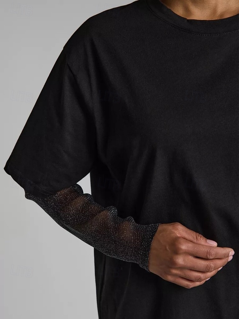 Naisten 100 % puuvillaverkkopaita tilkkutyö pitsi tilkkutyö feikki kaksiosainen yhdenvärinen tyylikäs rento pitkähihaisella pyöreällä kaula-aukolla säännölliset paidat päivittäinen ulkona musta khaki 2026 - $22.99 –P8