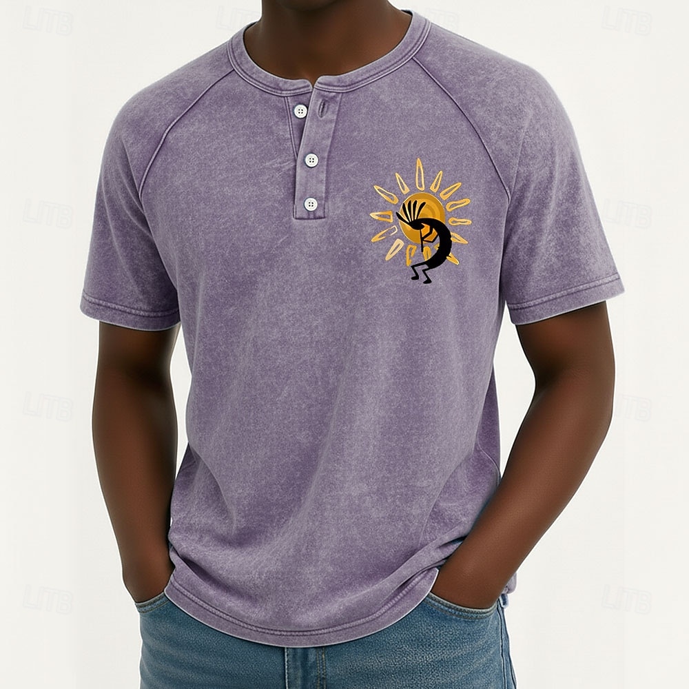 SoftFade™ Men's Vintage Washed Tee Henley Top Washed Shirt Short Sleeve Vintage Designer Daily Outdoor Summer Spring Light Blue Purple Gray Henley Henley T-Shirt 2026 - $25.99 –P2