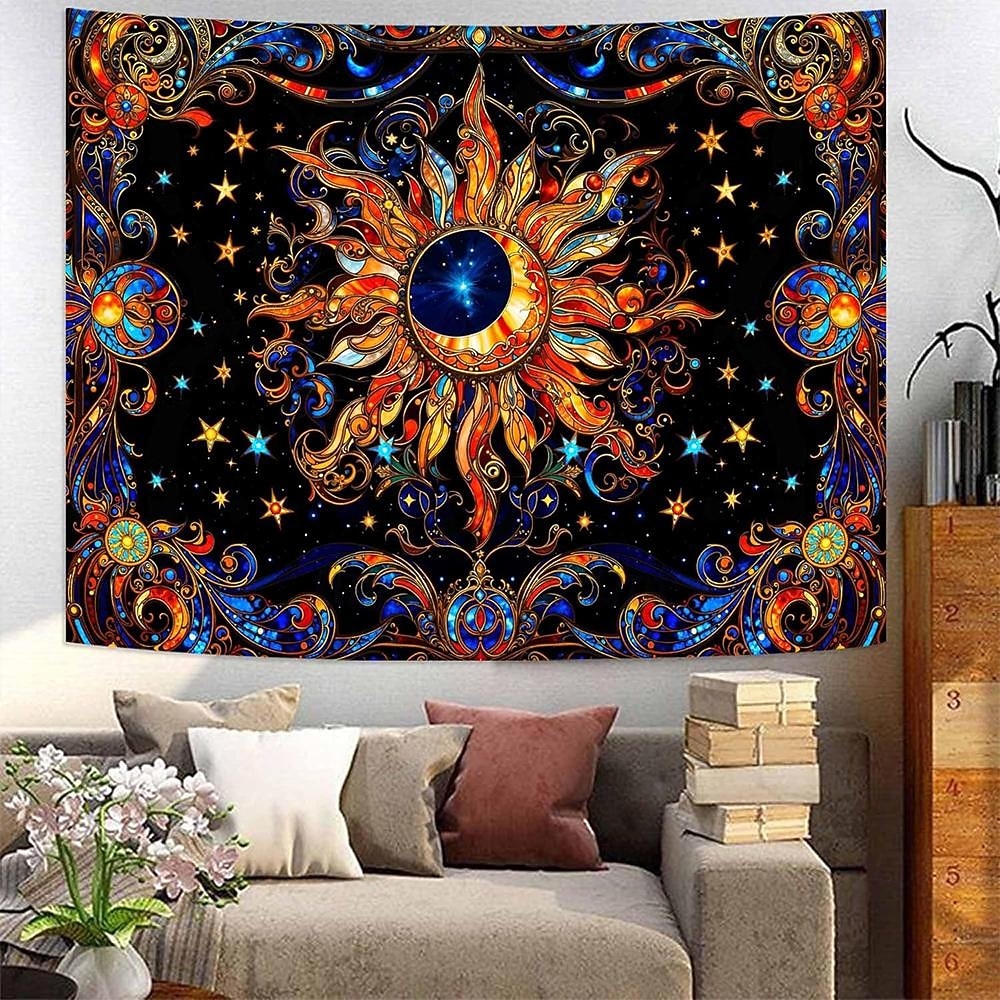 Wandteppich mit Sonne und Mond aus Buntglas, himmlisches Mosaik, Boho-Stil, kunstvolle Wanddekoration für Yoga-, Meditations- und Wohnzimmer 2026 - $20.99 –P3