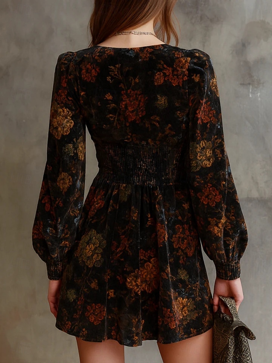 Mujer Mini vestido Vestido informal Vestido de flores Elegante Moda Moderno Exterior Vacaciones Noche Ajuste regular Floral Manga Corta Escote en Pico Negro Primavera Otoño 2026 - $41.99 –P2