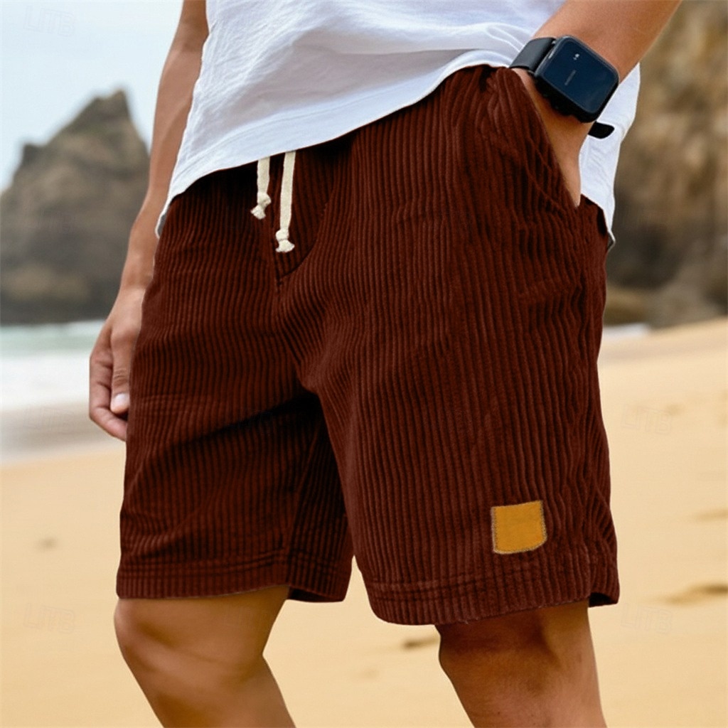 Homens Shorts de verão Shorts de praia Shorts casuais Shorts de veludo cotelê Com Cordão Cintura elástica Côr Sólida Conforto Respirável Comprimento do joelho Diário Ao ar livre Feriado Férias Moda de 2026 por $20.99 –P12