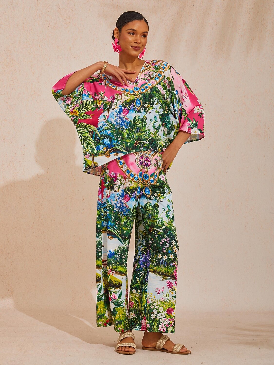 Pink Jungle Party Silky Satin Diamond Top 2026 - $56.99 –P6