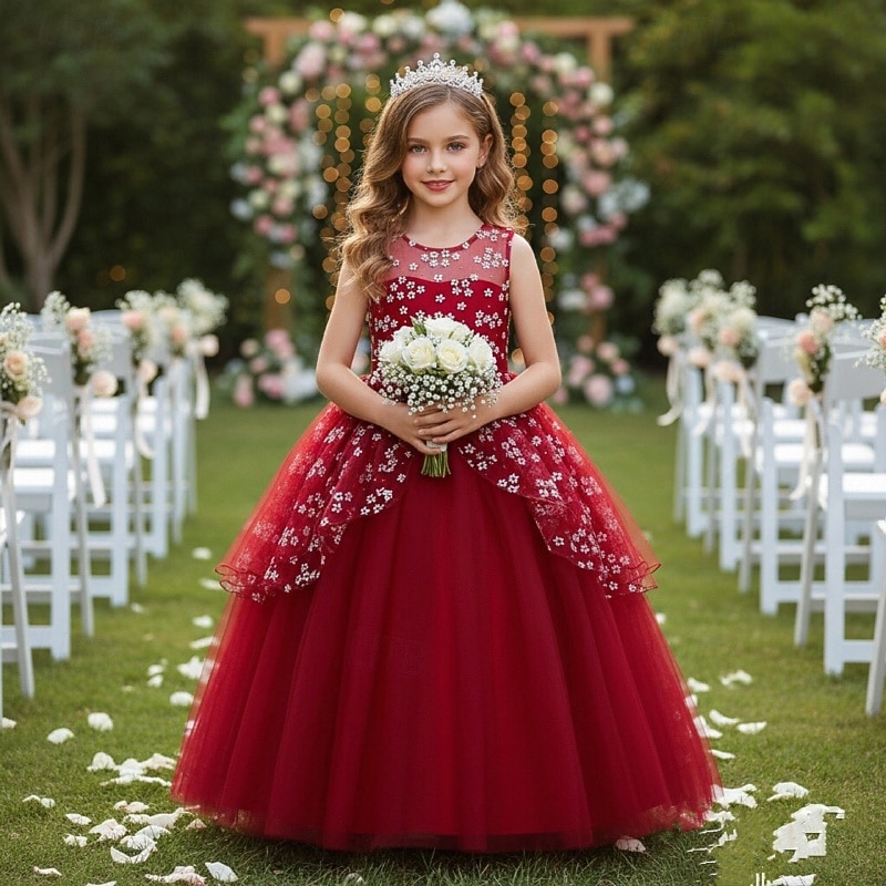Vestido para Meninas das Flores Para Meninas Vestido formal Traje de casamento Festa Casamento Formal Moda Adorável Formal Patchwork Com Transparência Floral Princesa Sem Manga Gola Redonda Azul de 2026 por $43.99 –P16