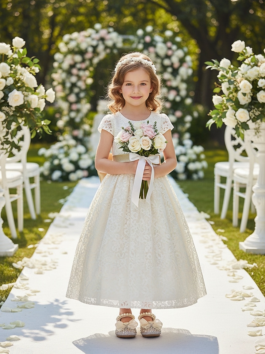 Barnesko med perlebånd og sløyfe til blomsterpiker med strass-tå, elegante prinsessesko til små jenter i kunstskinn, komfortable brudesko med lav hæl, perfekte for blomsterpiker 2026 - $24.99 –P6