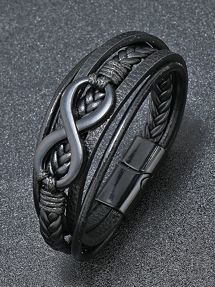 Мужской браслет в виде знака бесконечности из искусственной кожи и сплава, многослойная плетеная конструкция, винтажный стиль, различные цветовые варианты, идеально подходит для отдыха и повседневной носки. 2026 - $7.99 –P9