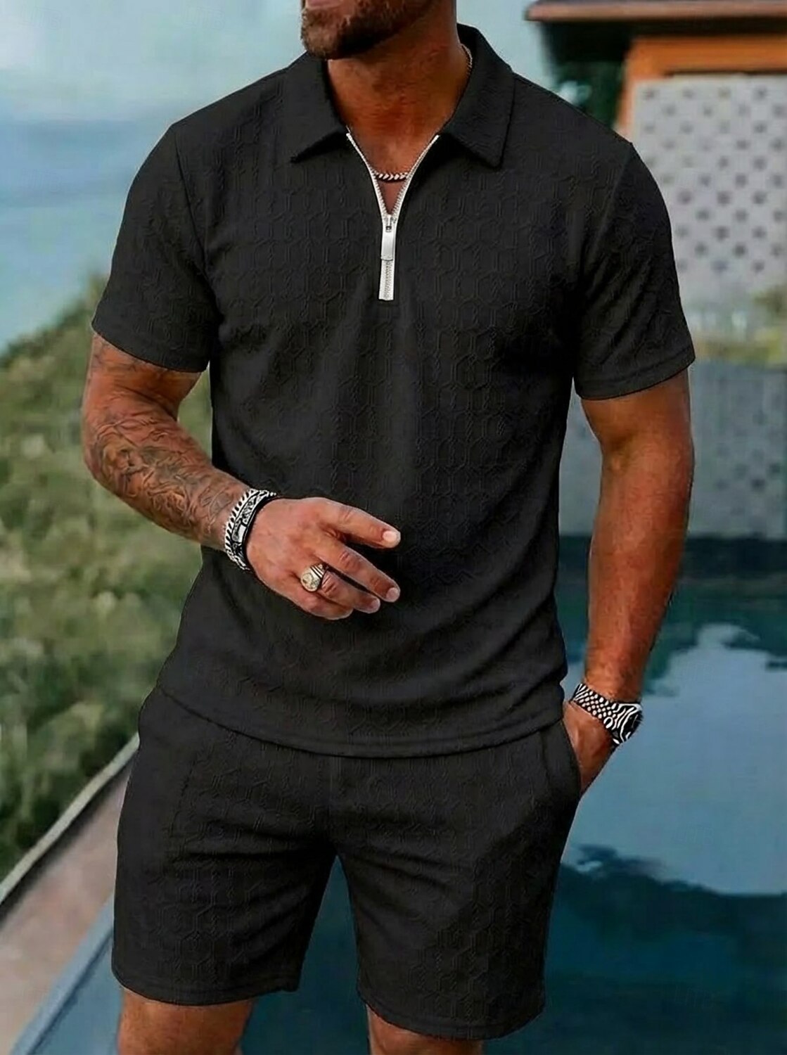 Homens Conjunto de shorts e camiseta Camisa de golfe Conjunto Polo Manga Curta Lapela Verão Tecido Moda Básico Moderno Jacquard 2 Peças Casual Diário Feriado Azul Preto Branco Top Tee para Homens de 2026 por $31.99 –P5