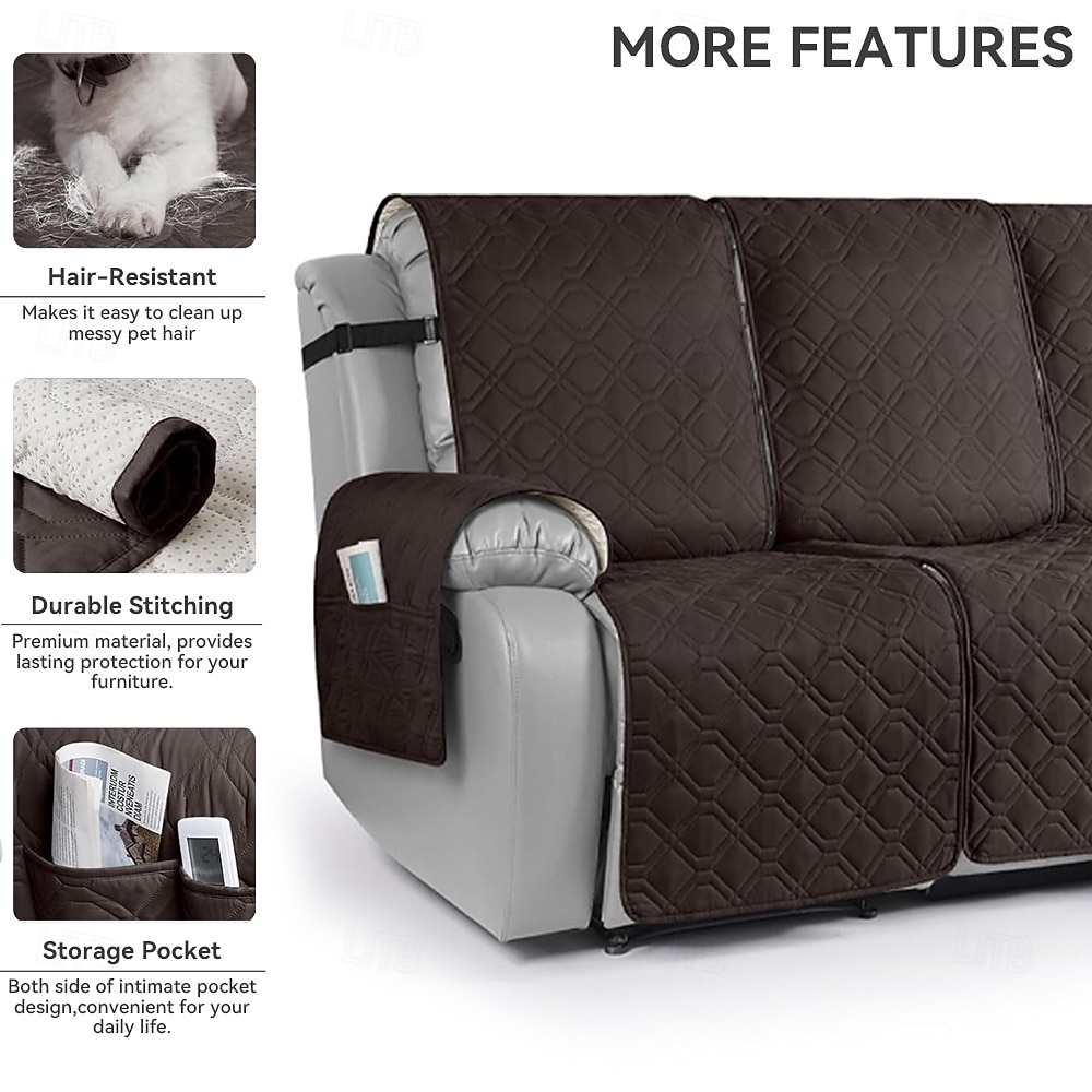 100% voděodolný prošívaný potah na polohovací pohovku pro 3 osoby, 1 kus, pratelný potah na polohovací pohovku, protiskluzový chránič nábytku s elastickými popruhy a kapsou pro psy, domácí mazlíčky, čokoláda 2026 - $95.99 –P5