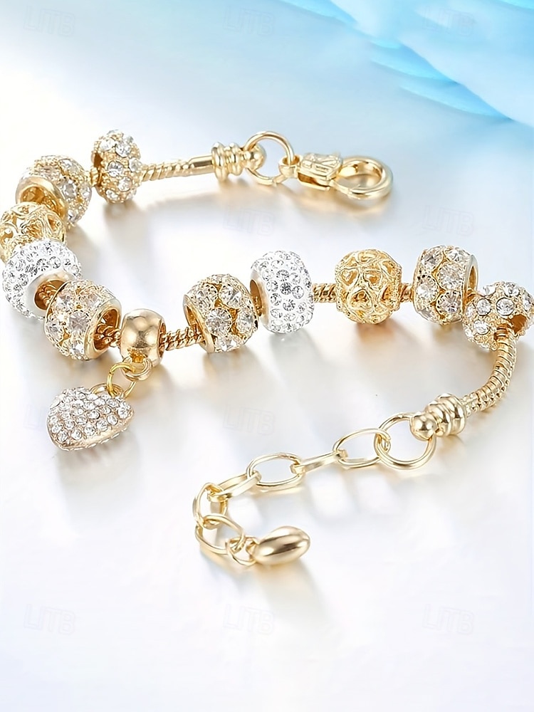 Dámský náramek s přívěskem ve tvaru srdce z lehké slitiny s třpytivými kubickými zirkony, ideální jako dárek k Valentýnu nebo pro každodenní nošení. 2026 - $11.99 –P7