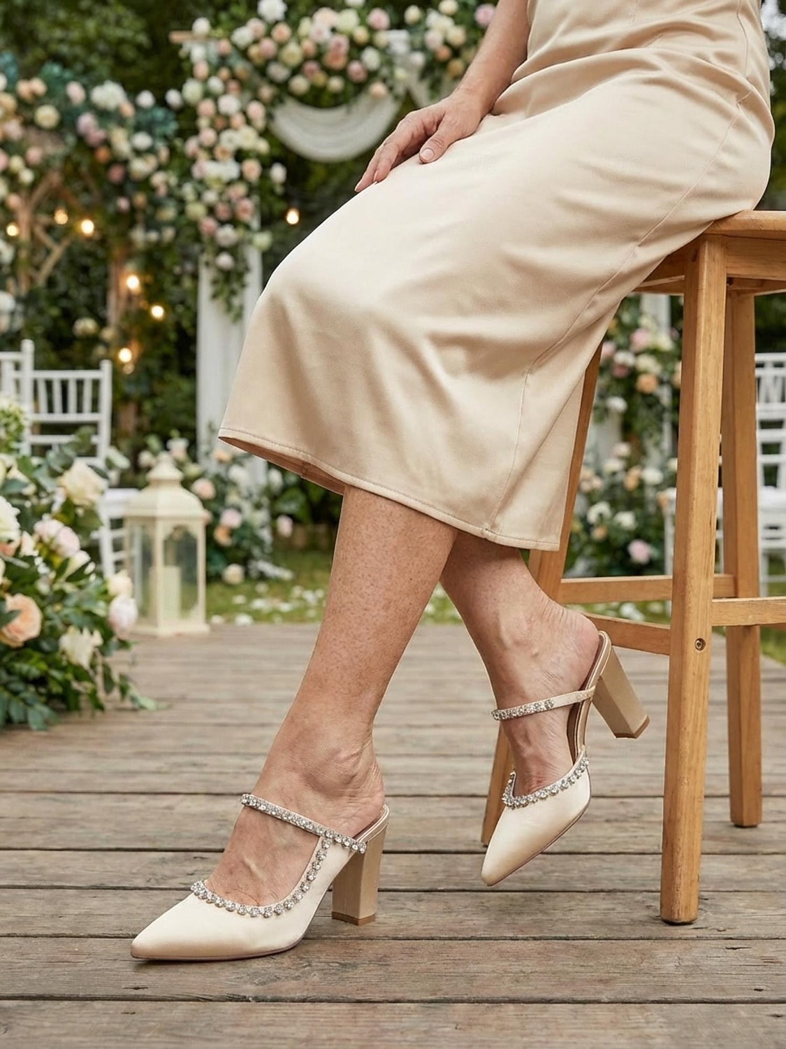 Women's Ivory Block Heel Pumps with Rhinestone Strap, Elegant Mother of the Bride Shoes for Outdoor Garden Weddings 2026 - $69.99 –P2