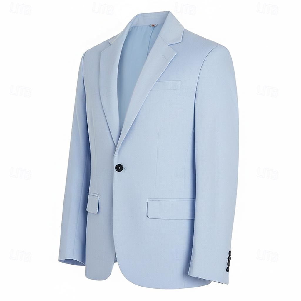 Men's Linen Blazer Sport Coat Notch Collar Fashion Casual Solid Colored Linen Blazer Dark Khaki Light Blue Tailored Fit Single Breasted One-button 2026 - $76.99 –P3