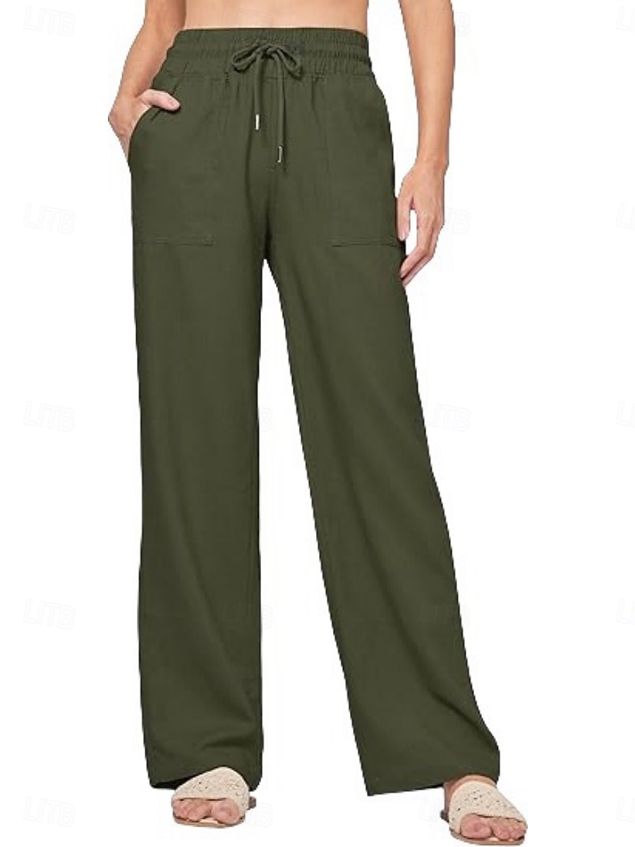 Naisten Puuvillaiset pellavahousut Kiinalainen Kesähousut Suora Loma Perus Vapaa-aika Täyspitkä Korka vyötärö Yhtenäinen väri Tasku Elastinen vyötärönauha Mukava Pehmeä Elastinen ulko- Katu Sininen 2026 - $42.99 –P13