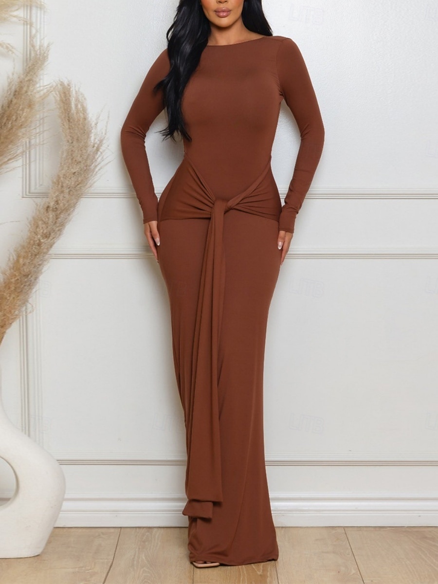 Dames Maxi-jurk Witte jurk Afstudeerjurk Bodycon-jurk Elegant Modieus Modern Buiten Vakantie Uitgaan Normale pasvorm Effen Lange mouw Strakke ronde hals V-hals Wit Geel Rood Bruin Zomer Lente Herfst 2026 - $28.99 –P6