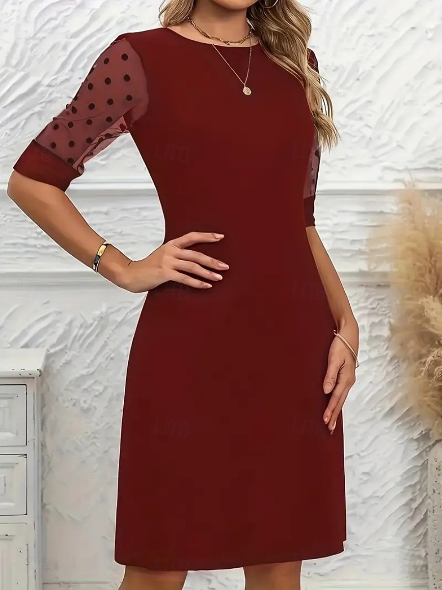 Mujer Mini vestido Vestido de una línea Vestido de verano Casual Diario Ajuste regular Plano Media Manga Cuello Barco Negro Rojo Verano Primavera 2026 - $28.99 –P9