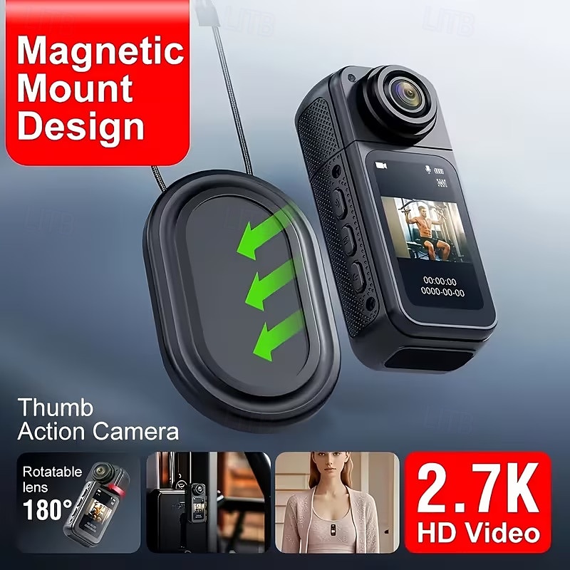 Câmera de polegar ultra HD 2.7K com tela IPS de 1,47 polegadas, gravação em loop, mini câmera de vlog portátil com suporte magnético, ideal para esportes, viagens, momentos em família e aventuras. de 2026 por $69.99 –P1