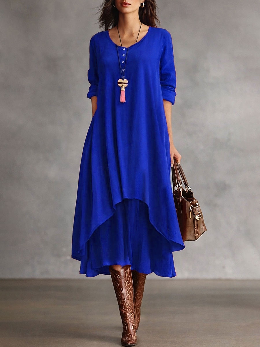 Femmes Robe Midi Robe fourreau Robe trapèze Occasionnel Fête Coupe Ample Couleur Unie manche longue Col ras du cou Bleu Jaune Rouge Violet Printemps Automne Hiver de 2026 ? $13.49 –P2