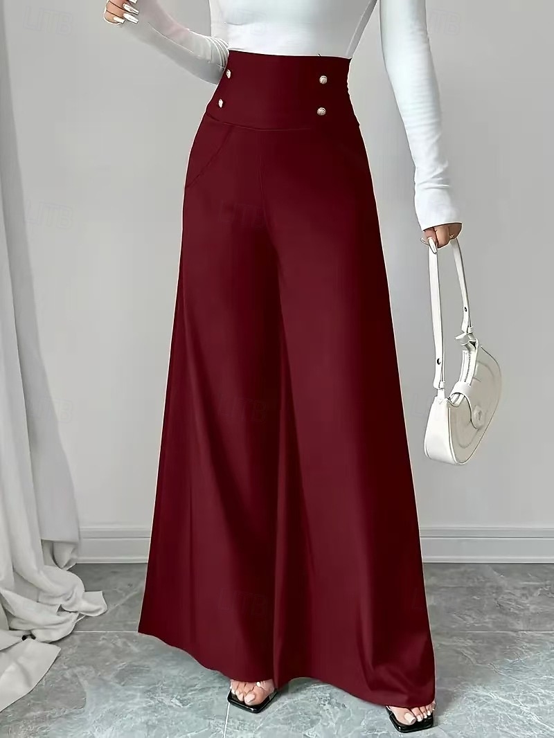 Damen Hose Baggy-Hosen Freizeithose Elegant Mode Streetwear Volle Länge Hohe Taille Einfach Elastischer Bund Komfort Weich Bequem Mikroelastisch Outdoor Büro Ferien Schwarz Rot Sommer Frühling Herbst 2026 - $22.99 –P4