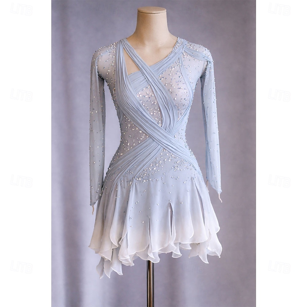 Rochie de Patinaj Artistic Pentru femei Πατινάζ στο πάγο Rochii Alb Peteci Deschide Înapoi Înaltă Elasticitate Antrenament Competiție Ținută Patinaj Clasic Cristale / Strasuri Manșon Lung Patinaj pe 2026 - $342.59 –P1