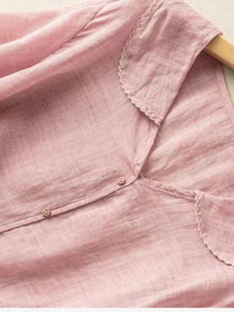 Damer Lin Lignende Fausk Sød Bomull Linned Skjorter Knapper Enfarget Daglig Basis Uformell Halv Ermet Skjorte Krage Regelmessige Topper Daglig Blå Hvit Rosa Oransje Grønn Sommer Vår Høst 2026 - $22.99 –P13