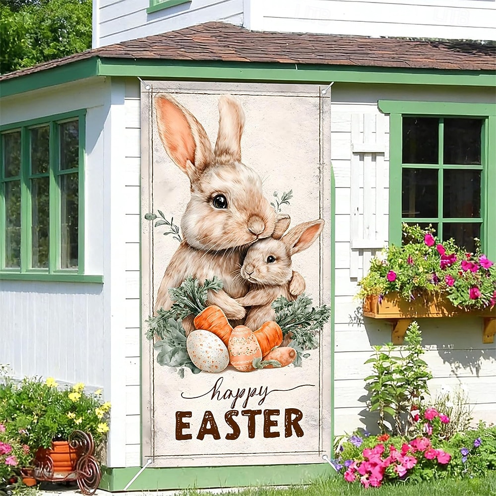 Пасхальный дверной баннер, счастливый пасхальный кролик, разноцветное яйцо, бабочка, подсолнух, весенняя вывеска для крыльца, настенный гобелен, декор для дома. 2026 - $17.99 –P6