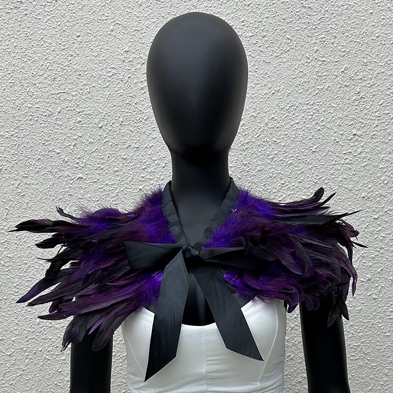 Carnival 2026 Rio Carnival Samba Accessories Women's Black Feather Cape Shawl with Satin Ribbon Tie Brazil Festival Performance Costume 2026 - $20.99 –P5