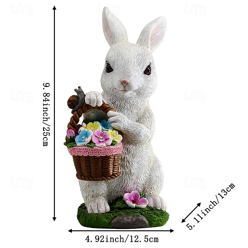 húsvéti nyuszi virágkosár gyantás figura lámpával, kültéri napelemes vízálló kerti dekoráció, udvari ösvény gyepvilágítás, aranyos állatszobor, mezőgazdasági tájképi díszvilágítás kültéri dekorációhoz 2026 - $34.99 –P3