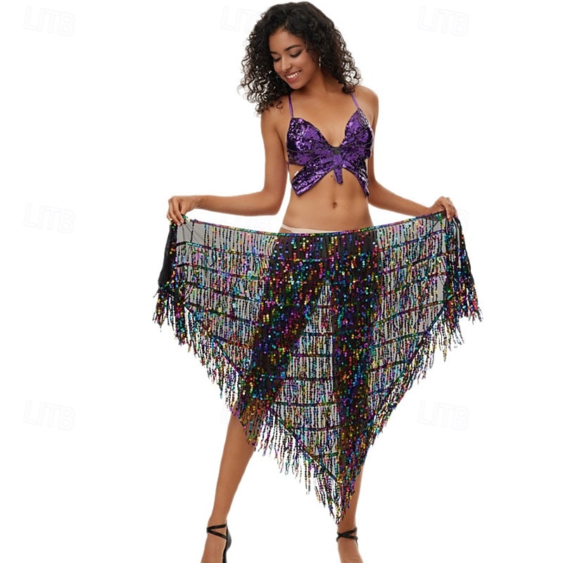 קרנבל 2026 ריו קרנבל בגדי ריקוד סמבה עם נצנצים נוצצים, חצאית מיני עם גדילים, תחפושת הופעה לפסטיבל ברזיל 2026 - $19.99 –P11