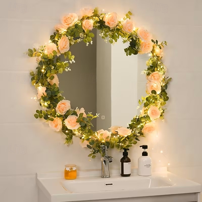 Mesterséges Rózsa Hajlék Füzér Fények 2m 20LED Akkumulátoros 8 Szimulált Virággal és Zöld Növényekkel Esküvőkön Születésnapokon Otthon Hálószobában Erkélyen és Kertben Dekorációhoz 2026 - $35.99 –P5