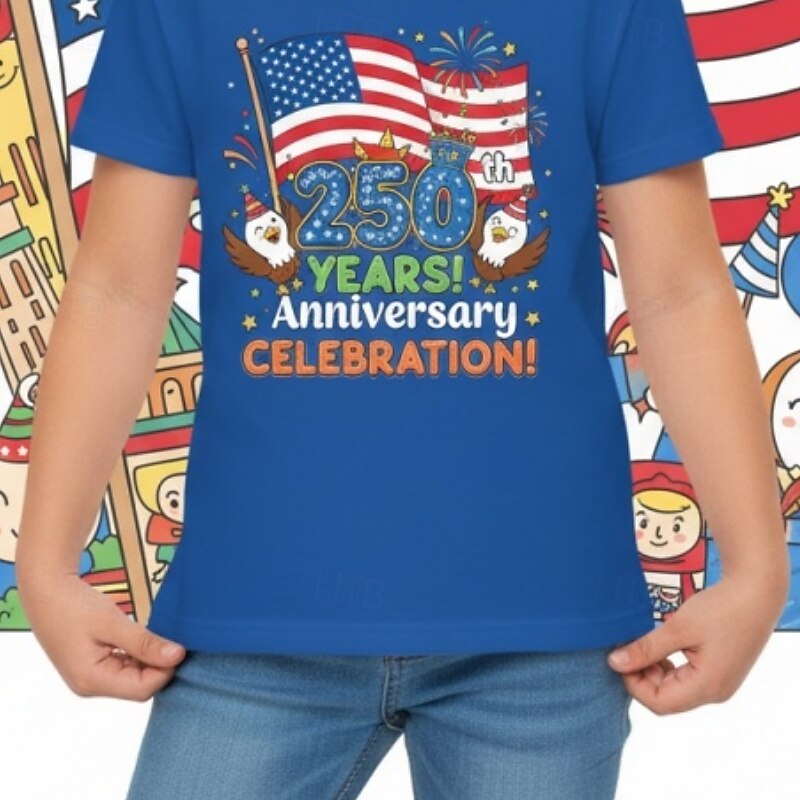 Fete 3D Grafic Steag A 250-a aniversare Tricou Manșon scurt Tipărire 3D Vară Primăvară Sport Modă Șic Stradă Copii 4-12 ani Stil Nautic Casual Zilnic În aer liber Fit regulat 2026 - $16.49 –P3