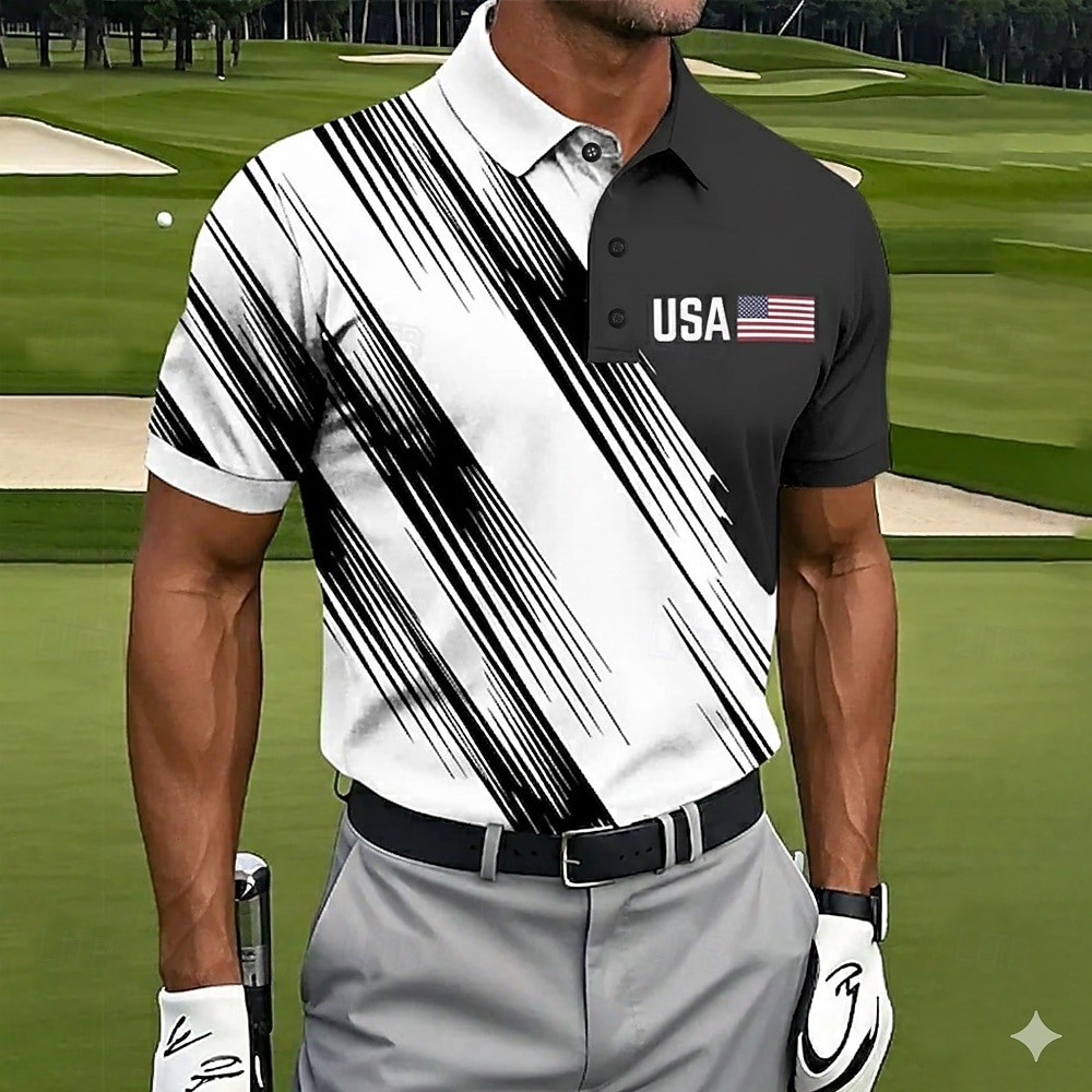 4 luglio 2026 250° Per uomo Bandiera Americana Golf Polo Sportivi Manica Corta Magliette polo Camicie con Colletto Casual Athleisure Abito da festa Bottoni Primavera & Estate Nero del 2026 a $21.99 –P1