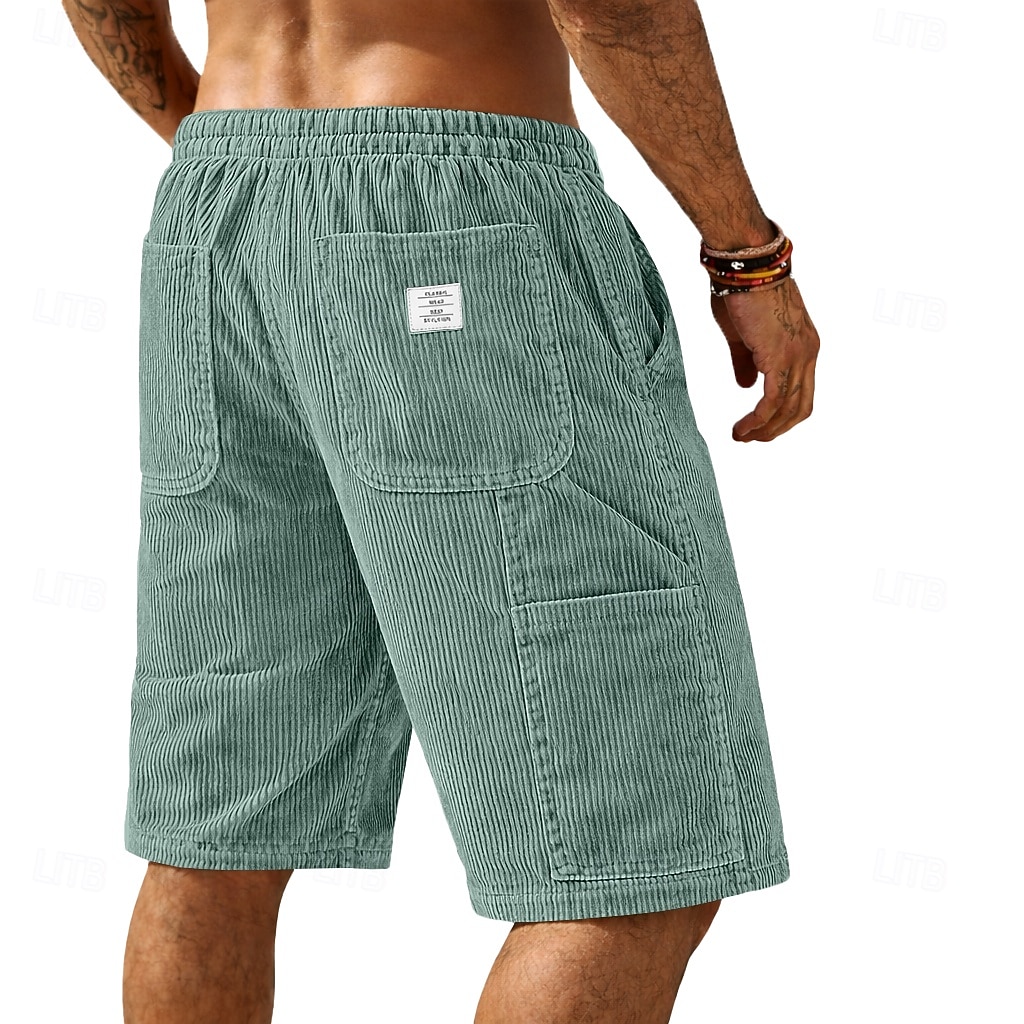Men's Shorts Summer Shorts Casual Shorts Corduroy Shorts Pocket Elastic Waist Plain Comfort Breathable Knee Length Daily Outdoor Streetwear Vacation Fashion Blue Black Micro-elastic 2026 - $21.99 –P6