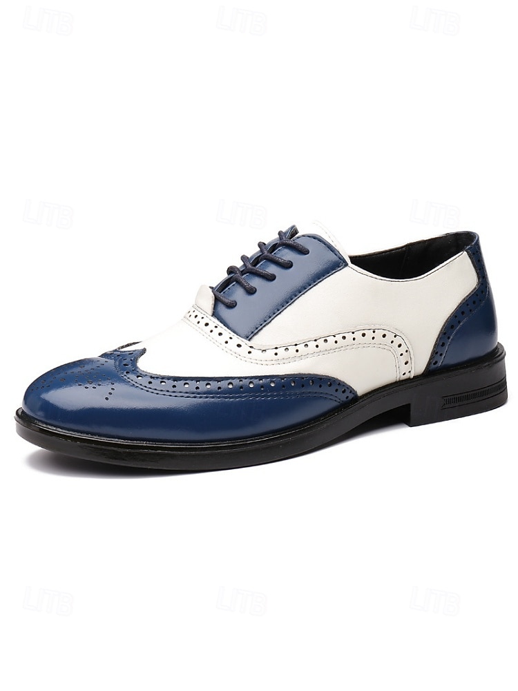 scarpe eleganti da uomo bicolore, stile oxford marrone e bianco, design con lacci, look vintage elegante per matrimoni e occasioni formali del 2026 a $34.99 –P8