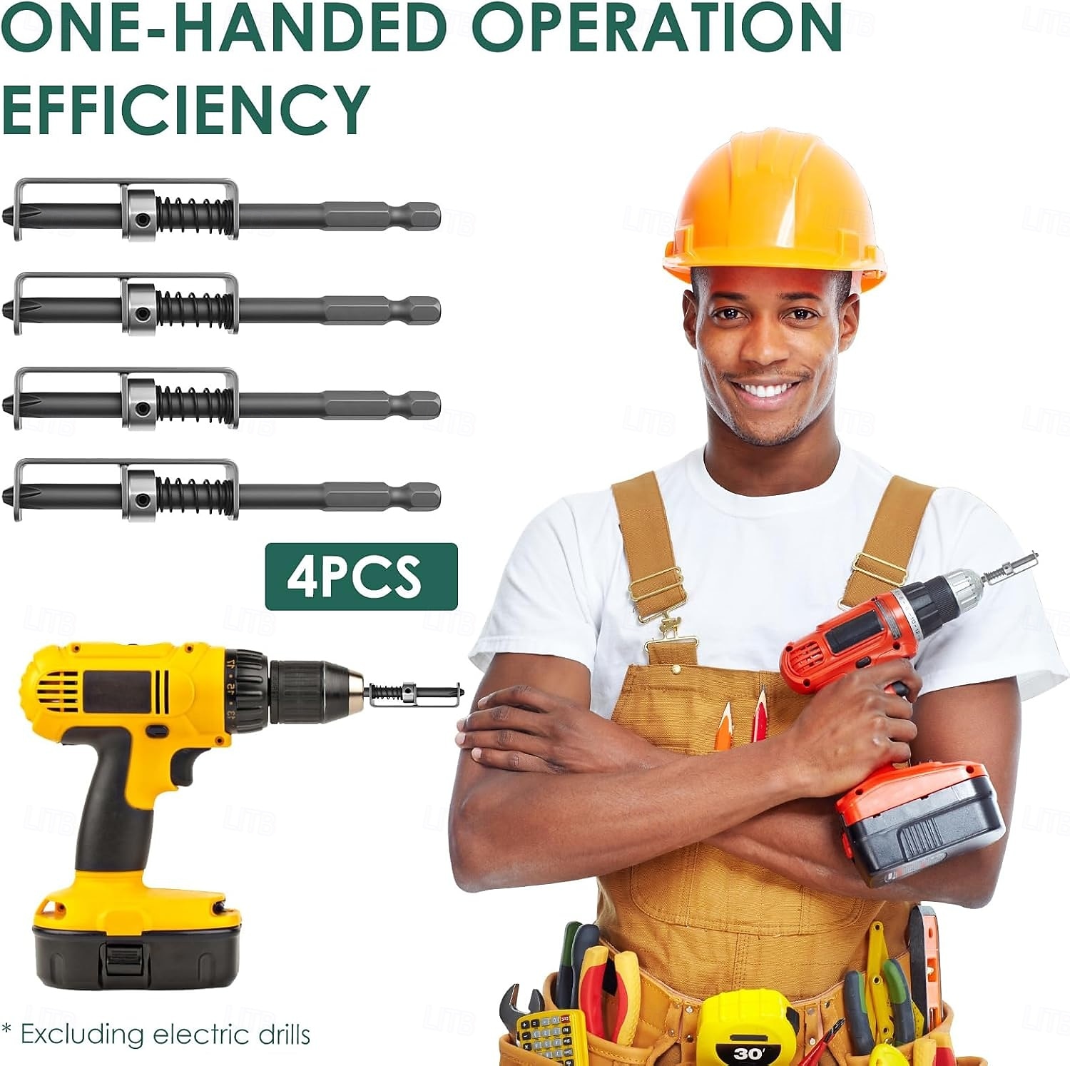 4 stk. fjærbelastet skrueholderbits, fallsikker skrutrekkerbits, universelt skruefesteverktøy, enhånds, skruerdriftsguide borespissholder for elektriker, mekaniker, gjør-det-selv-entusiast 2026 - $9.99 –P6