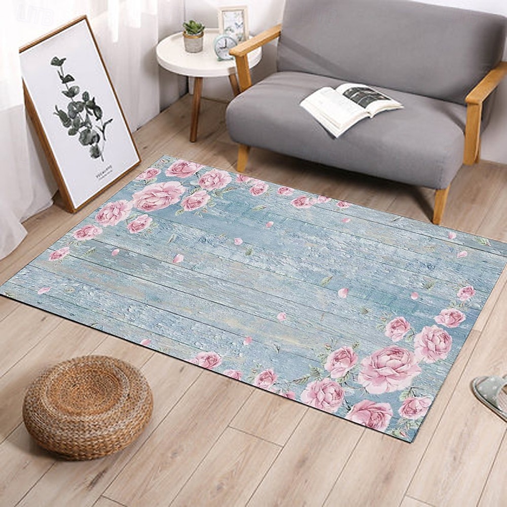 Běžecký koberec do předsíně, rostlina, květina, dřevěná deska, vzor, flanelová tkanina, potištěná podlahová rohožka, protiskluzová měkká rohožka do dveří, vchod, koupelna, domácí podlahová dekorace, 2026 - $17.99 –P8