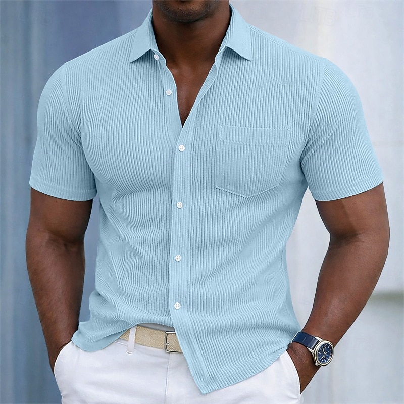 Herre Skjorte Konsistens Uformell skjorte Kordfløyel skjorte Skjorte med knapper Svart Hvit Burgunder Navyblå Militær Grønn Kortermet عادي Skjortekrage Avslappet Daglig Lomme foran Klær Elegant Mote 2026 - $26.99 –P1