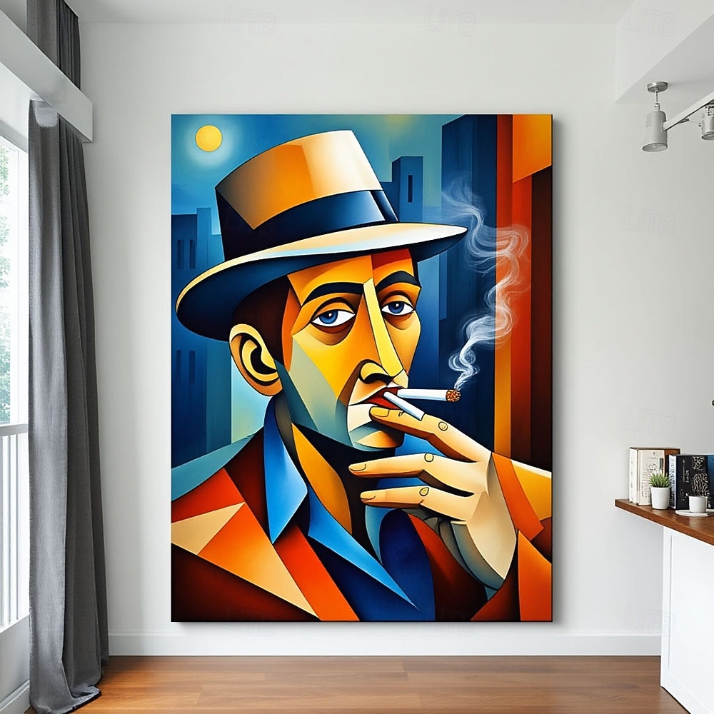 Modern Expressionist Man Smoking Canvas Abstract Picaso Style Portrait Wall Art Blue Orange Home Decor Contemporary Art Canvas Unique Character 2026 - $102.99 –P2