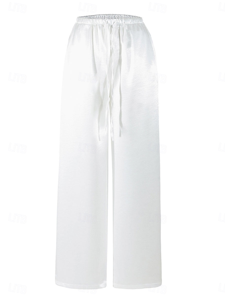 Жен. Широкие Чино Брюки Прямой силуэт Элегантный стиль Отпуск Винтаж Полная длина Нормальная Полотняное плетение Пэчворк Карман Эластичный пояс удобный Дышащий Неэластичная 2026 - $44.99 –P3