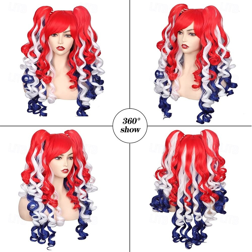 Long Curly Cosplay Wig with 2 Ponytails (Red/White/Blue) 2026 - $38.99 –P4