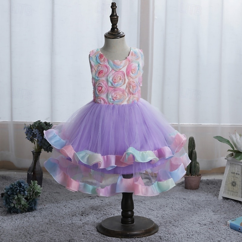 Flower Girl Dress Girls' Formal Dress Wedding Attire Party Wedding Formal Elegant Fashion Adorable Mesh Floral Sleeveless Crew Neck Blue Pink 4 years+ 2026 - $36.99 –P11