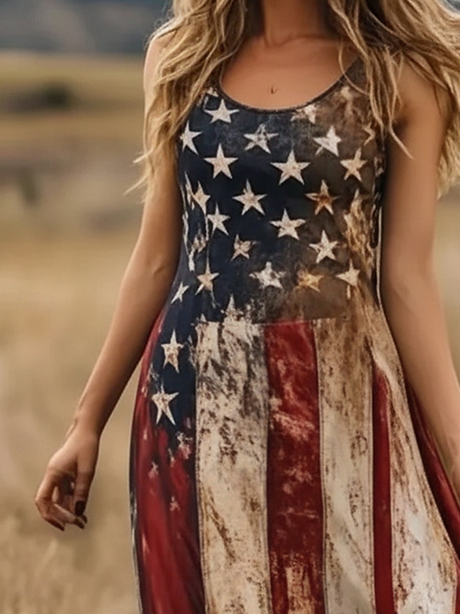 Per donna Abito lungo maxi Vestito Casual Abito Sottoveste Moda Essenziale Moderno Quotidiano All'aperto Spiaggia Vestibilità regolare Bandiera Americana Senza Maniche Girocollo Rosso Estate Primavera del 2026 a $29.99 –P2