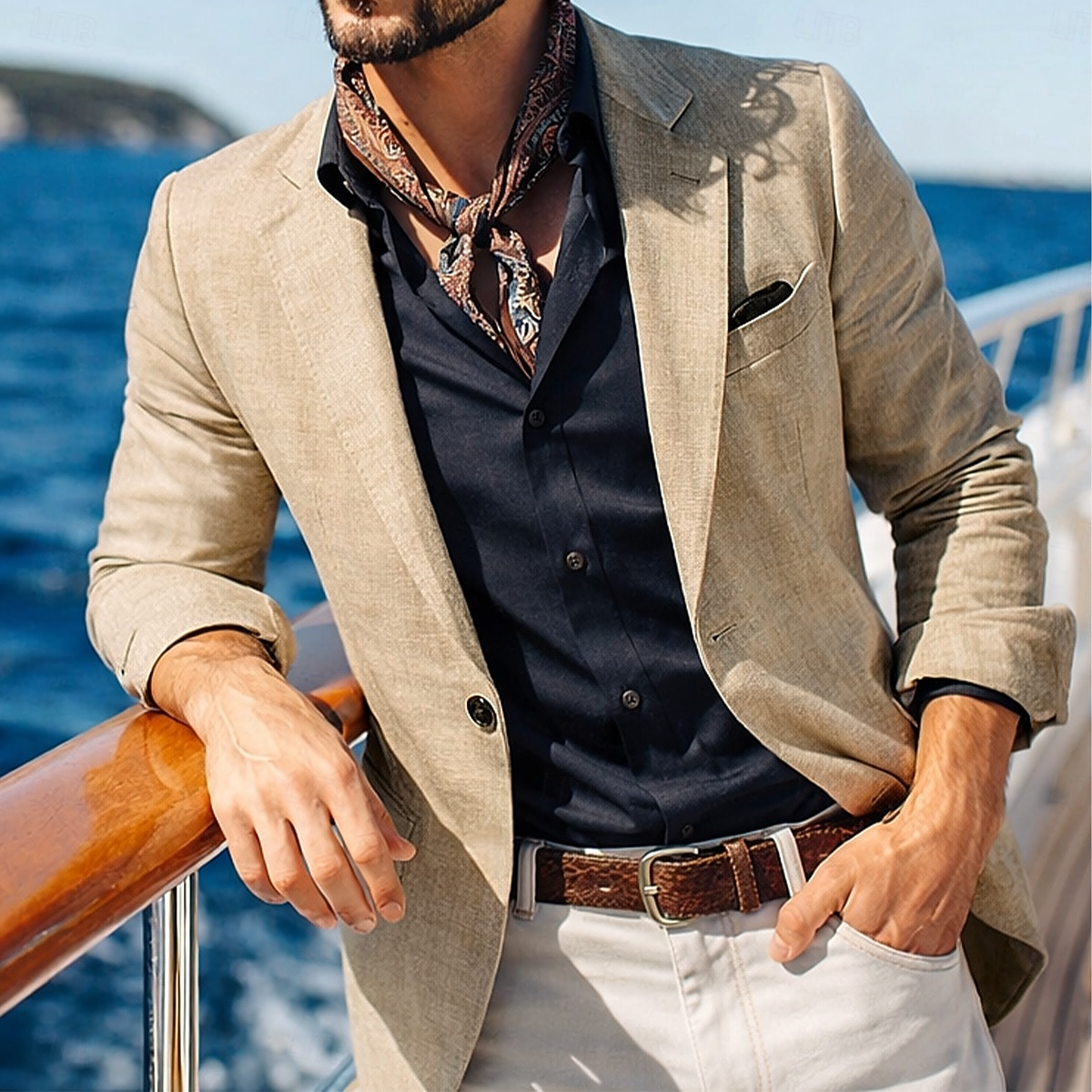 Men's Linen Blazer Sport Coat Notch Collar Fashion Casual Solid Colored Linen Blazer Dark Khaki Light Blue Tailored Fit Single Breasted One-button 2026 - $76.99 –P2
